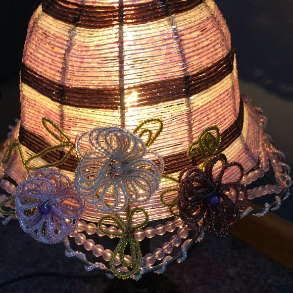 Vintage Beaded Hat Side Lamp - Picture 3 of 8
